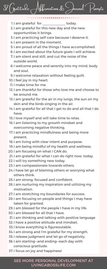 37 Gratitude Affirmations To Start Your Days With Joy #JournalPrompt #Gratitude #Happiness #Affirmations #DailyAffirmations #GratitudeJournal #PersonalDevelopment #Mindset #SelfCare